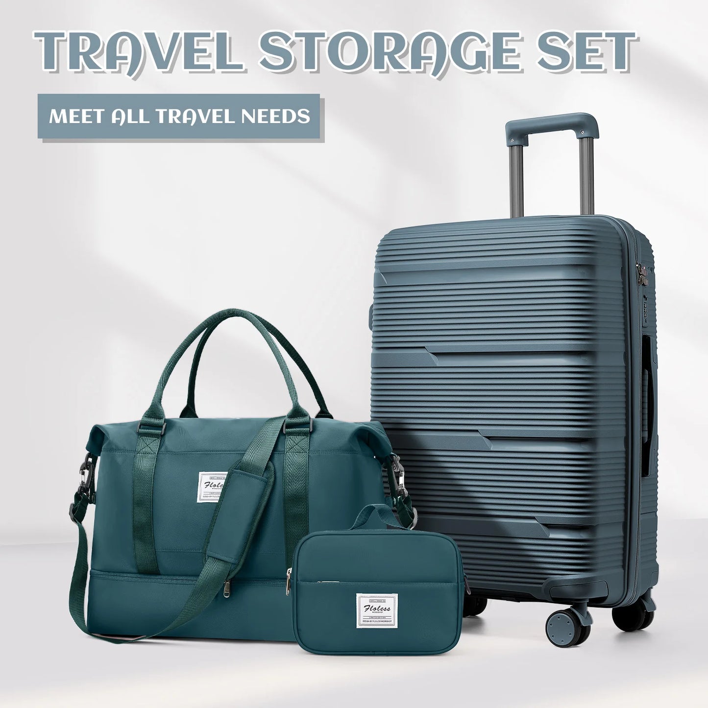 3Pcs Large Travel Suitcase Sets with Travel Bag, Checked Suitcases with Wheels, Carry on Luggage Sets, Travel Box Cabin 55X42X25