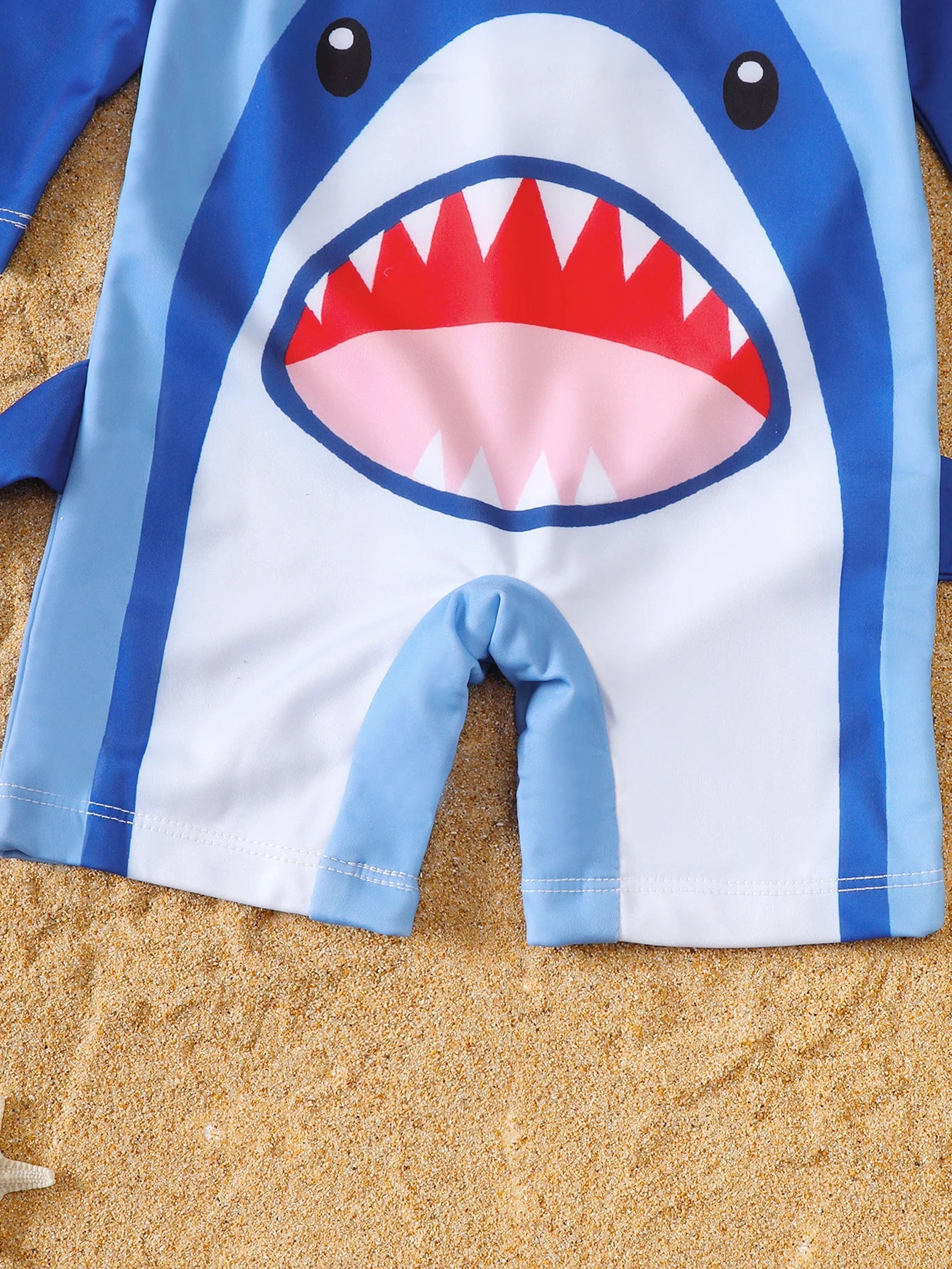 Baby Boy Summer Shark Print Long Sleeve Onesie Swimsuit with Hat Infant Swimwear Cover-Up Clothing Accessory