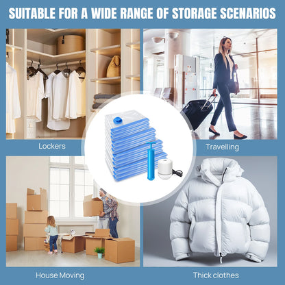 Vacuum Storage Bags for Clothes,12-Pack with Electric Pump Hand Pump,Space-Saving Compression Bags for Travel &Home Organization