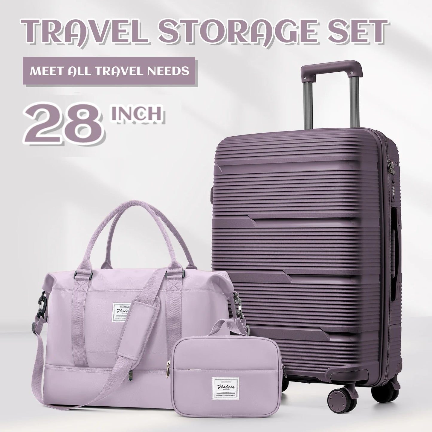 3Pcs Large Travel Suitcase Sets with Travel Bag, Checked Suitcases with Wheels, Carry on Luggage Sets, Travel Box Cabin 55X42X25