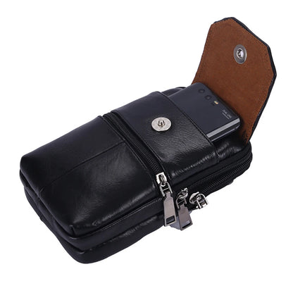 Cowhide Leather Bags Solid Color 7.5Inch Phone Shoulder Bags Men Waterproof Purse Bag Built in Card Pockets for Travel Shopping