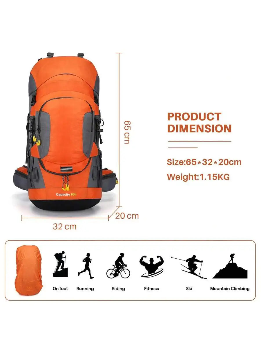 60L Waterproof Oxford Backpack for Hiking Camping Trekking Travel Outdoor