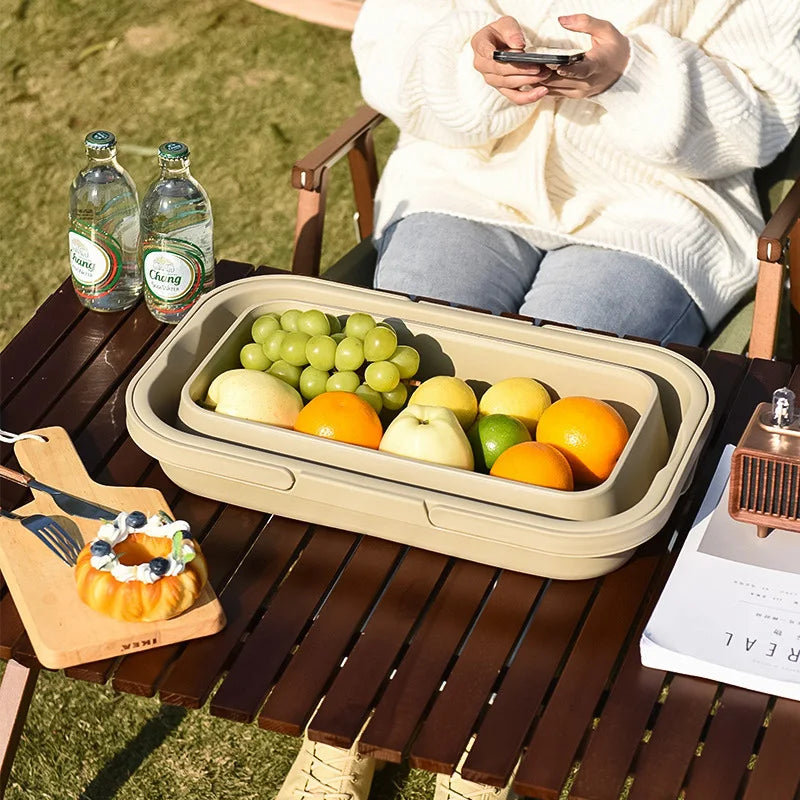 Outdoor Camping Foldable Storage Box Folding Table Picnic Portable Storage Basket Picnic Basket Comes with a Small Table Board