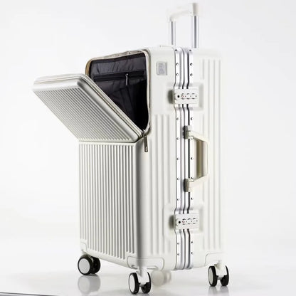 Suitcases Luggage Front Opening Cabin Luggage with USB Cup Holder Female Trolley Case Male Brake Wheel Traveling Bag Luggage