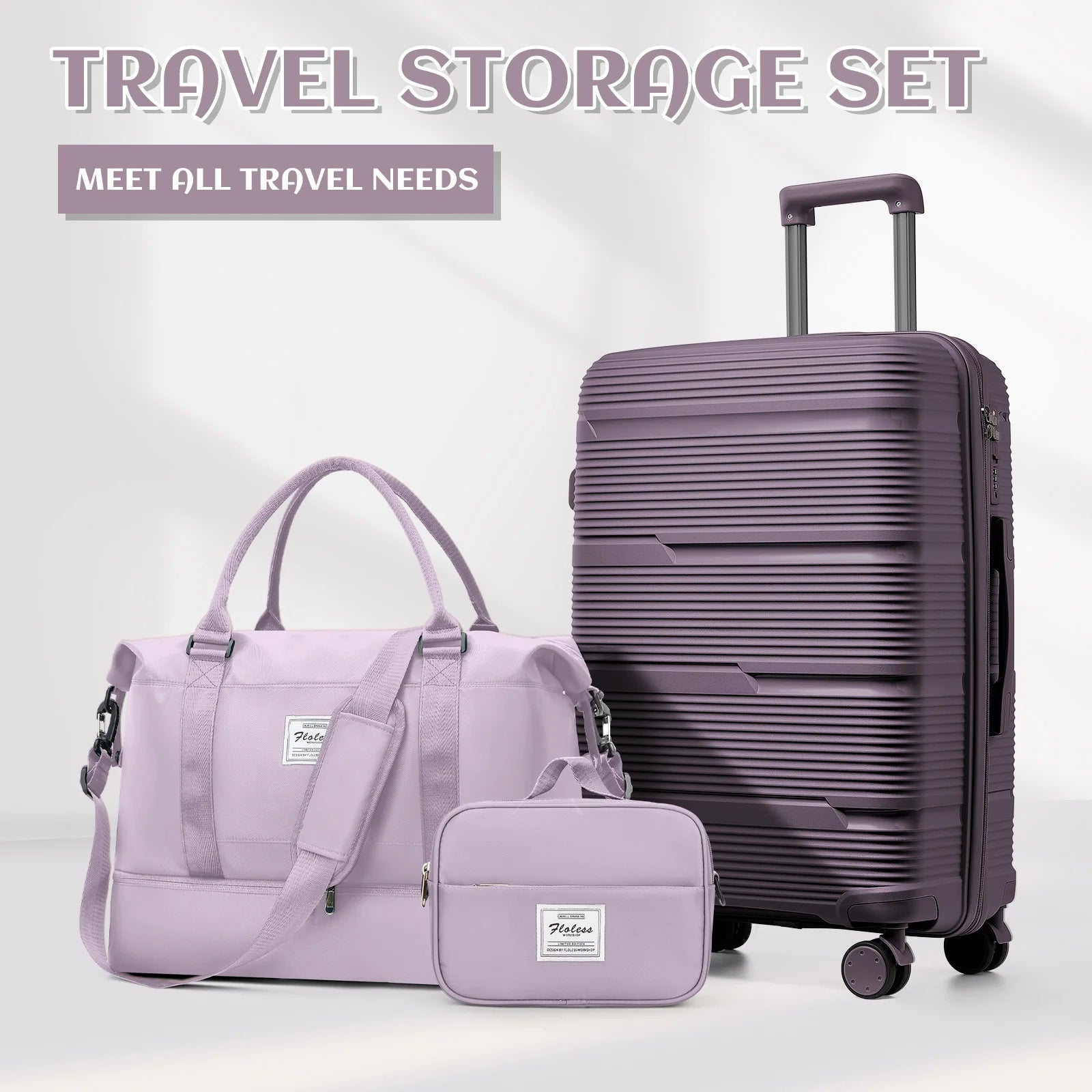 3Pcs Large Travel Suitcase Sets with Travel Bag, Checked Suitcases with Wheels, Carry on Luggage Sets, Travel Box Cabin 55X42X25