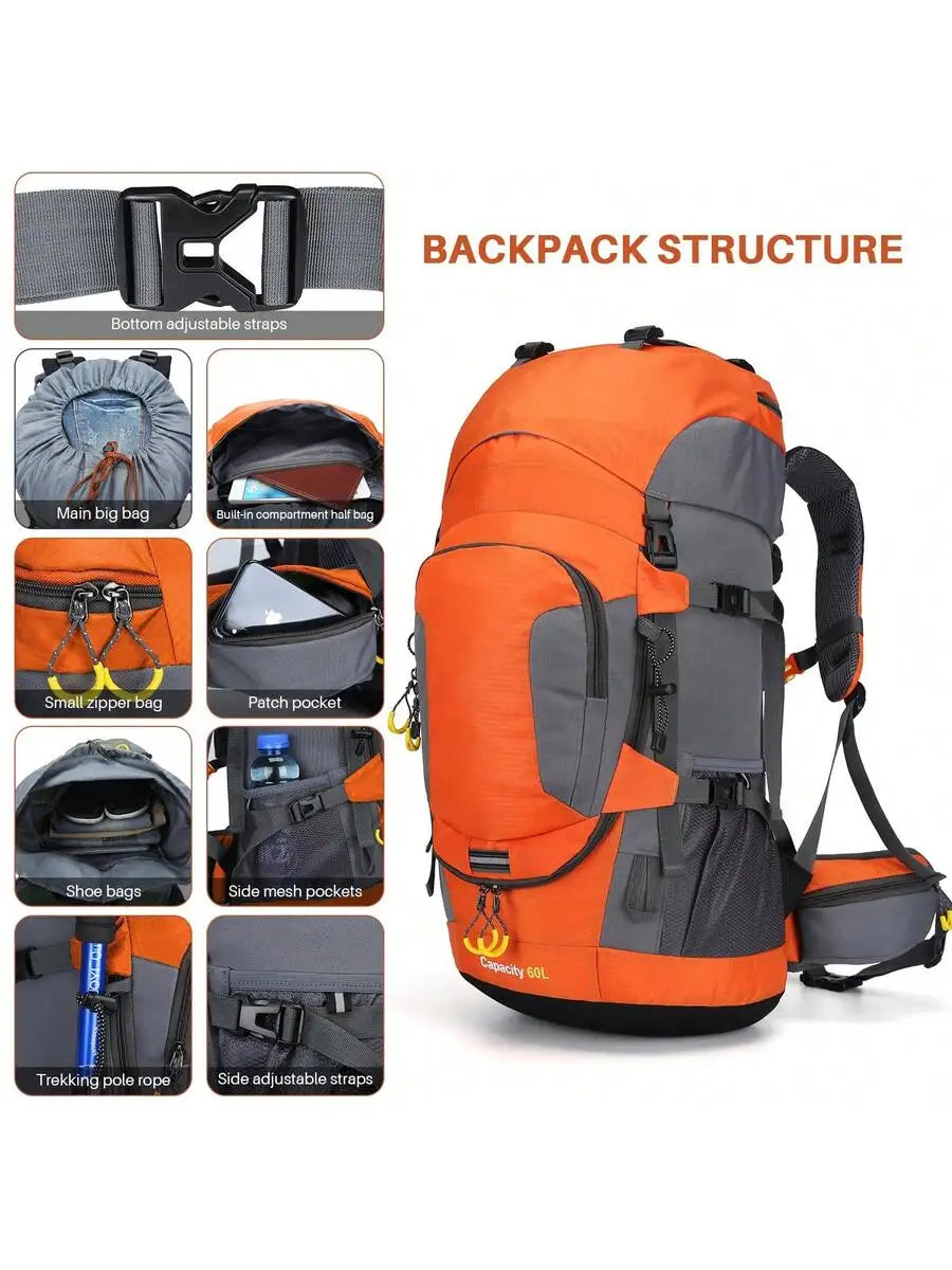 60L Waterproof Oxford Backpack for Hiking Camping Trekking Travel Outdoor