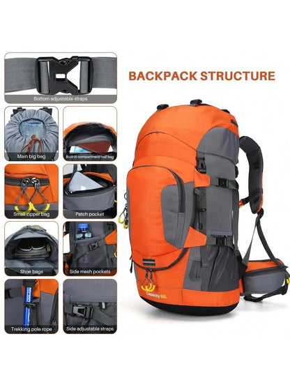 60L Waterproof Oxford Backpack for Hiking Camping Trekking Travel Outdoor